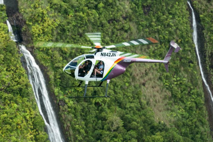 a plane flying over a forest