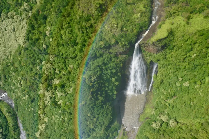 a large waterfall in a forest
