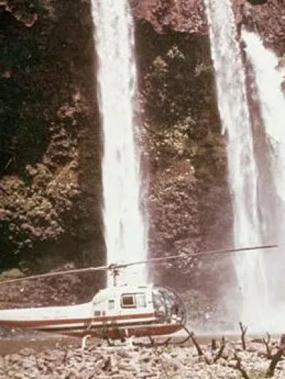 helicopter below Wailua waterfall