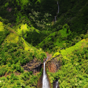 lush mountains with a waterfall