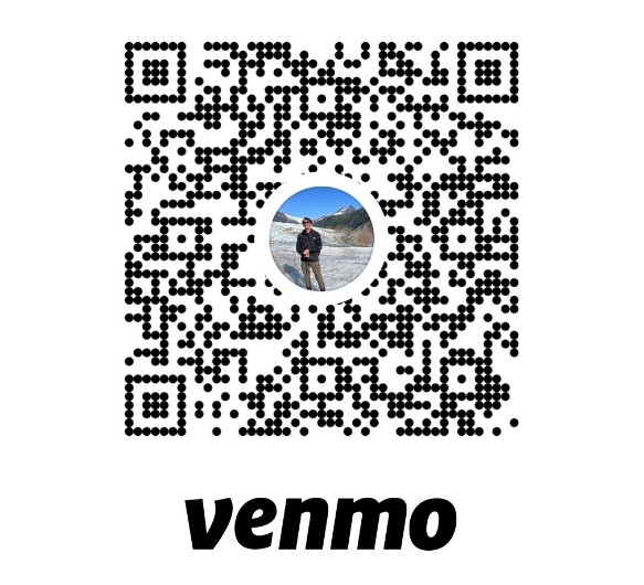 Venmo QR code with a central circular photo of a person outdoors.